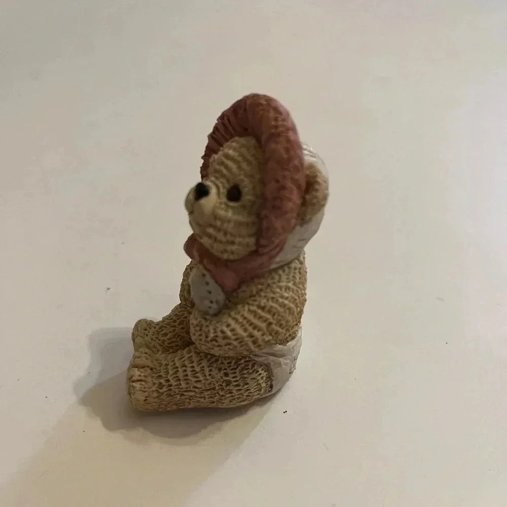 Stone Critter Littles Teddy Baby Girl Statue Figurine SCL-048 Made In USA VTG
